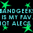 Green star shapes and cyan text repeat across a black background in a static pattern.