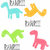 Pixelated dinosaur and cat icons in cyan, orange, green, pink on white background with gray text blocks.