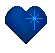 Two blue heart-shaped icons with a light blue starburst symbol on the right side, displayed against a gray background.