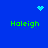 Blue background with four green 'Haleigh' text instances and two pixelated light blue symbols: a heart at top center and a starburst at top right.