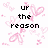 Pixelated text reads 'up the reason' on left, 'y i draw' on top right, and 'these stupid hearts' on bottom left over pink heart shapes on white background.