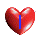 Five red heart-shaped icons with blue text on gray background, displaying variations of 'I Love You' across static frames.