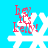 A four- of pixelated snowflake icons with red text 'hey. It's Kelly!' on a bright blue background, each showing slight variations in snowflake shape and text alignment