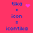 Pixelated blue text 'tika' with a pink heart and plus sign above 'icon', forming 'icontika' on bright red background, transitioning to pixelated purple sparkles.