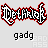 Pixel art character icons with red, black, and yellow hair in various groupings on a gray background, each labeled 'gadg' below.