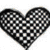 A static image of a black and white checkered heart with smaller stars in various colors on a black background.