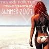 A woman in a bikini walks toward a beach with text reading 'THANKS FOR THE MEMORIES SUMMER 2007' overlaid on a gradient background.