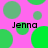 Pink background with green circles and repeated text 'Jenna' in black pixelated font.
