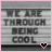 A 48x48 pixel animated buddy icon showing a black-and-white text display with "WE ARE THROUGH BEING COOL" and a heart symbol that changes from solid black to gray between two frames, framed by pink borders.