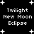 Black background with white pixelated text reading "Twilight New Moon Eclipse" repeated in four groups, surrounded by scattered white star shapes.