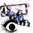 Animated icon with large eye, pink splatter effects, and changing text overlays including "Volcom" and "GIRL!!!".