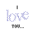 Pixelated text icons display 'love YOU...' and 'this MUCH!' in blue with white outlines on a white background, showing animation changes across frames.