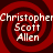 Four identical red spiral patterns with white text reading 'Christopher Scott Allen' repeated across the image.