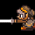 Pixelated character in brown armor holding a white sword, facing left against black background, with orange helmet accents and visible armor details.