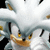 Animated close-up of a white-furred anthropomorphic character with yellow eyes and golden nose, showing subtle facial movement against black background.