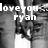 Black-and-white pixelated image with white text reading 'love you ryan' overlaid on a blurred background of indistinct shapes.