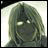 Pixelated static image of a character with long dark hair and glowing eyes against a light background.