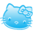 Pixelated blue cat head with white eyes and nose, featuring a bow on the right side against a plain background.