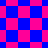 A static image of a pixelated pattern with alternating blue and pink squares arranged in a , transitioning into a diamond-shaped arrangement at the bottom