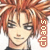Pixelated character face with spiky reddish-brown hair, dark eyes, and a faint smile, with vertical text reading 'chaos' on the right side.