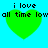 Four identical green heart shapes with pixelated text above each on a cyan background.