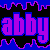 Pixelated text 'abby' in purple and blue with dripping black background, static image.