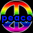 A four- of pixelated peace sign icons with rainbow gradients and blue text overlays reading "peace," "is," and "good" against varying backgrounds