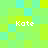 Pixelated green and cyan background with four instances of the text 'Kate' in white pixel font