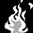 Pixelated white and gray flame-like shapes on black background with a solid light gray rectangle at bottom right.