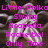 Pixelated image with pink text overlays on a dark background featuring a figure in striped clothing and a flower.