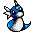 Pixel art of three distinct creatures: a blue-and-white winged figure, an orange dragon-like being with yellow accents, and a light-blue serpentine shape with purple details.
