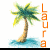 Two side-by-side pixelated palm trees on blue water with vertical orange text 'LAURA' and an orange heart between them.