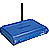 Blue pixelated object with a vertical black pole on a gray background, resembling a stylized wireless router.