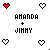 Pixelated icon with 'AMANDA + JIMMY' text surrounded by heart symbols in red and black, showing animation changes across frames.