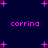Dark blue background with scattered pink plus-shaped stars and repeated 'corrina' text in bright pink pixelated font.