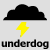 Black cloud with yellow lightning bolt above 'underdog' text on light gray background.