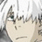 Pixelated anime-style character with white hair and green eyes, accompanied by text labels on a black background.