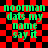 Green pixelated text on red and black checkered background with visible distortion effects.