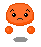 Six pixelated orange circular figures with green eyes and blue tears in various sad expressions on gray background.