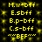 Yellow pixelated text on black background with scattered yellow dots, arranged in two identical vertical of six lines each