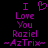 Purple pixelated text on black background reads 'I' with heart symbol, 'Love You', 'Roziel', '-AzTrix-' in two identical side-by-side