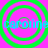 Four identical green concentric circles on a bright pink background with the text 'caroline' in light blue across each circle.
