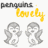 penguin icons with alternating gray and yellow text, each showing two penguins in different poses