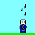 Pixel art animation of a blue-uniformed figure with white head holding a yellow circular object, showing sequential motion across four of observations