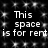 Black background with white pixelated text reading "This space is for rent" repeated in two , surrounded by scattered white star-like shapes