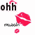 Animated icon with red lips kissing marks and text elements 'ohh', 'BTW', 'much', and 'ILY' on white background.