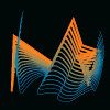 Animated abstract geometric shapes with shifting color gradients and line patterns on a black background.