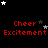 Red text reading "Cheer Excitement" appears multiple times on a black background with scattered white and gray stars, some of which change position across frames.