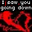 Red and black abstract background with white text in pixelated font across six sections.