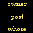 A black background displays yellow text words 'owner', 'post', and 'whore' arranged in a , with some instances highlighted by bright pink horizontal bars